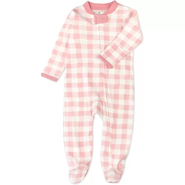 imageHonestBaby Baby Girls Sleep and Play Footed Pajamas OnePiece Sleeper Jumpsuit Zipfront Pjs Organic CottonPainted Buffalo Check Pink Blush