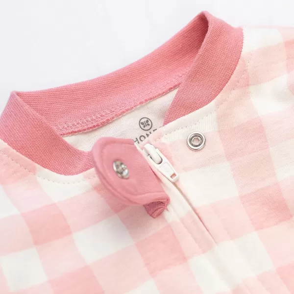 imageHonestBaby Baby Girls Sleep and Play Footed Pajamas OnePiece Sleeper Jumpsuit Zipfront Pjs Organic CottonPainted Buffalo Check Pink Blush