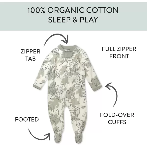 imageHonestBaby Baby Girls Sleep and Play Footed Pajamas OnePiece Sleeper Jumpsuit Zipfront Pjs Organic CottonPaw Leaves