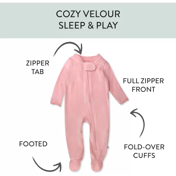 imageHonestBaby Baby Girls Sleep and Play Footed Pajamas OnePiece Sleeper Jumpsuit Zipfront Pjs Organic CottonPink Velour