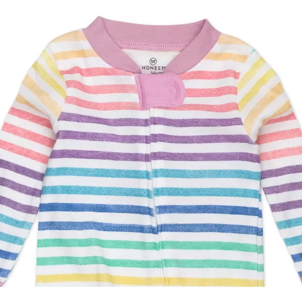 imageHonestBaby Baby Girls Sleep and Play Footed Pajamas OnePiece Sleeper Jumpsuit Zipfront Pjs Organic CottonRainbow Stripe