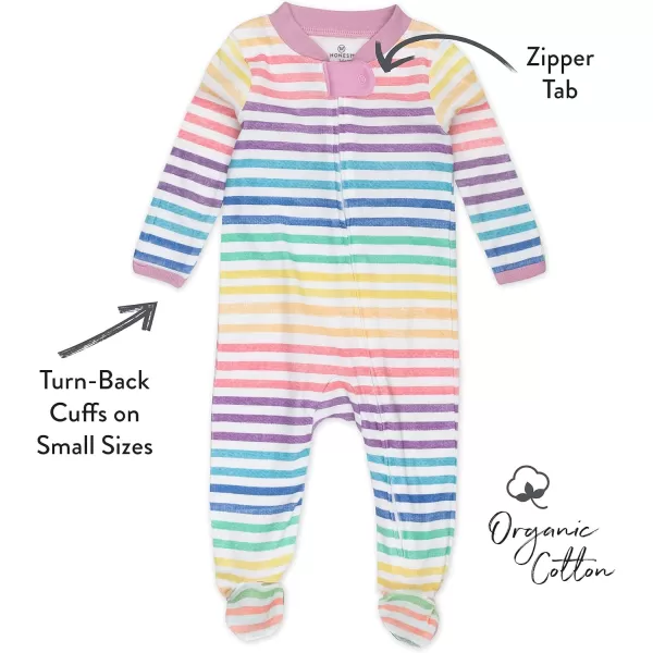 imageHonestBaby Baby Girls Sleep and Play Footed Pajamas OnePiece Sleeper Jumpsuit Zipfront Pjs Organic CottonRainbow Stripe