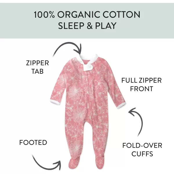 imageHonestBaby Baby Girls Sleep and Play Footed Pajamas OnePiece Sleeper Jumpsuit Zipfront Pjs Organic CottonSketchy Floral Pink