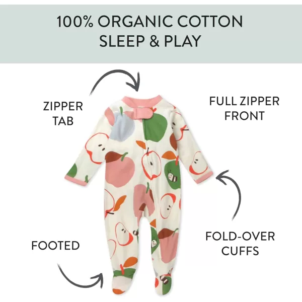 imageHonestBaby Baby Girls Sleep and Play Footed Pajamas OnePiece Sleeper Jumpsuit Zipfront Pjs Organic CottonSlice O Apple