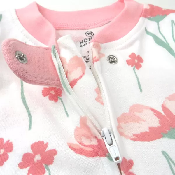 imageHonestBaby Baby Girls Sleep and Play Footed Pajamas OnePiece Sleeper Jumpsuit Zipfront Pjs Organic CottonStrawberry Pink Floral