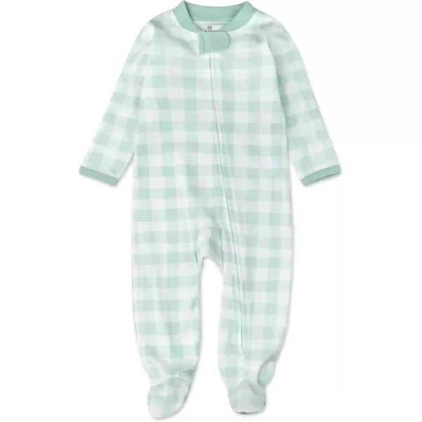 imageHonestBaby Baby Boys Sleep and Play Footed Pajamas OnePiece Sleeper Jumpsuit Zipfront Pjs Organic CottonGreen Check
