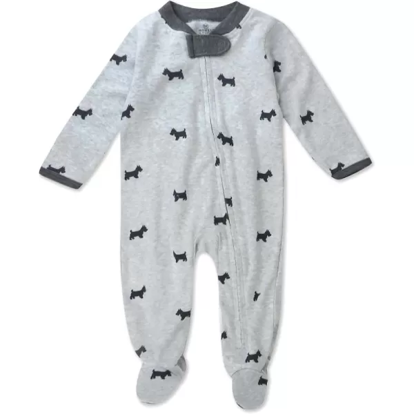 imageHonestBaby Baby Boys Sleep and Play Footed Pajamas OnePiece Sleeper Jumpsuit Zipfront Pjs Organic CottonGrey Scotty Dog