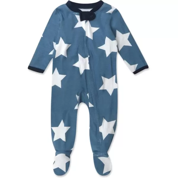 imageHonestBaby Baby Boys Sleep and Play Footed Pajamas OnePiece Sleeper Jumpsuit Zipfront Pjs Organic CottonJumbo Star Blue