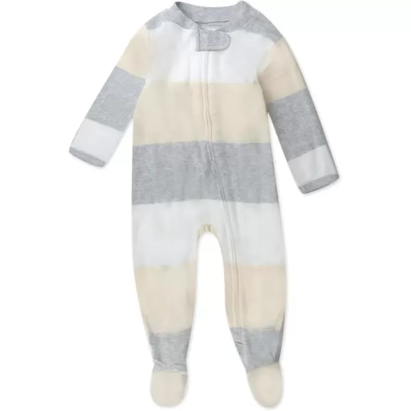 imageHonestBaby Baby Boys Sleep and Play Footed Pajamas OnePiece Sleeper Jumpsuit Zipfront Pjs Organic CottonJumbo Stripe Natural