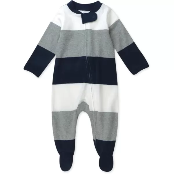 imageHonestBaby Baby Boys Sleep and Play Footed Pajamas OnePiece Sleeper Jumpsuit Zipfront Pjs Organic CottonJumbo Stripe Navy