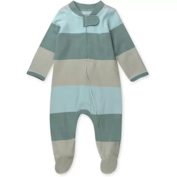 imageHonestBaby Baby Boys Sleep and Play Footed Pajamas OnePiece Sleeper Jumpsuit Zipfront Pjs Organic CottonJumbo Stripe Sage
