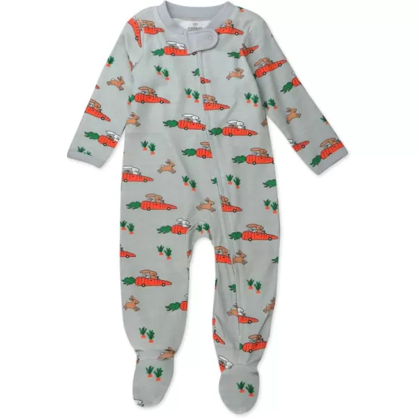 imageHonestBaby Baby Boys Sleep and Play Footed Pajamas OnePiece Sleeper Jumpsuit Zipfront Pjs Organic CottonRacing Rabbits