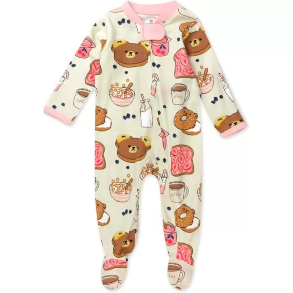 imageHonestBaby Baby Girls Sleep and Play Footed Pajamas OnePiece Sleeper Jumpsuit Zipfront Pjs Organic CottonBeary Breakfast