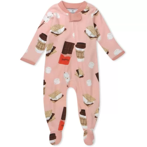 imageHonestBaby Baby Girls Sleep and Play Footed Pajamas OnePiece Sleeper Jumpsuit Zipfront Pjs Organic CottonCoco Smores