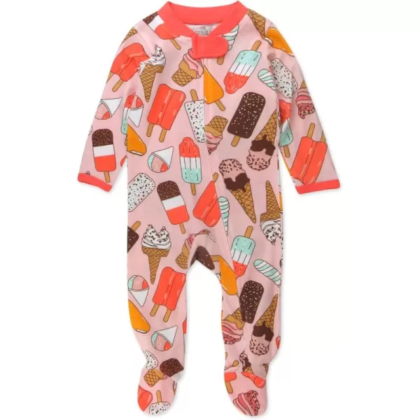 imageHonestBaby Baby Girls Sleep and Play Footed Pajamas OnePiece Sleeper Jumpsuit Zipfront Pjs Organic CottonIce Cream Rose