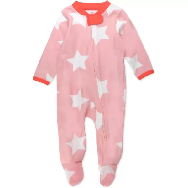 imageHonestBaby Baby Girls Sleep and Play Footed Pajamas OnePiece Sleeper Jumpsuit Zipfront Pjs Organic CottonJumbo Star Pink