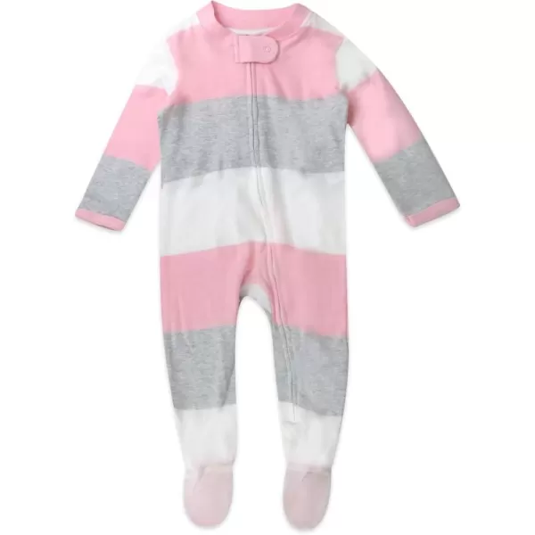 imageHonestBaby Baby Girls Sleep and Play Footed Pajamas OnePiece Sleeper Jumpsuit Zipfront Pjs Organic CottonJumbo Stripe Petal Pink