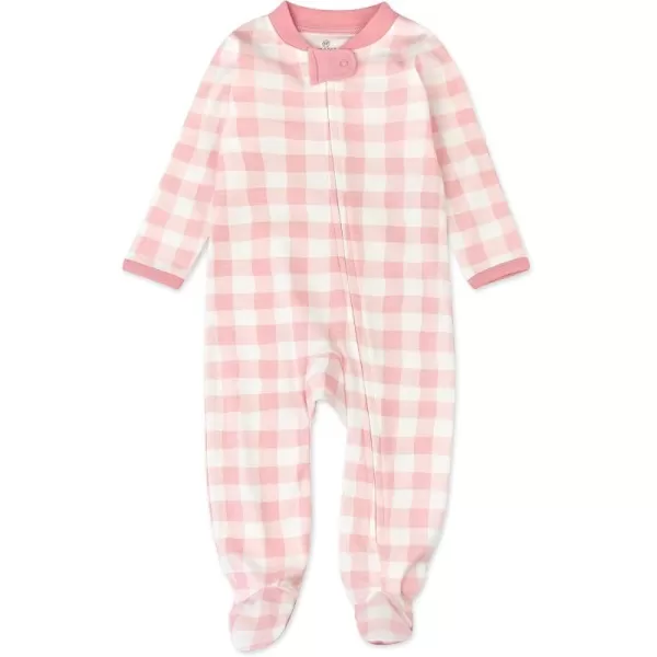 imageHonestBaby Baby Girls Sleep and Play Footed Pajamas OnePiece Sleeper Jumpsuit Zipfront Pjs Organic CottonPainted Buffalo Check Pink Blush