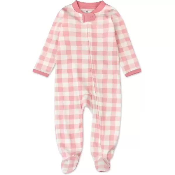 imageHonestBaby Baby Girls Sleep and Play Footed Pajamas OnePiece Sleeper Jumpsuit Zipfront Pjs Organic CottonPink Check