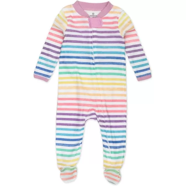 imageHonestBaby Baby Girls Sleep and Play Footed Pajamas OnePiece Sleeper Jumpsuit Zipfront Pjs Organic CottonRainbow Stripe