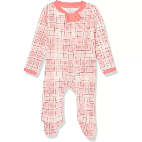 imageHonestBaby Baby Girls Sleep and Play Footed Pajamas OnePiece Sleeper Jumpsuit Zipfront Pjs Organic CottonRomantic Plaid
