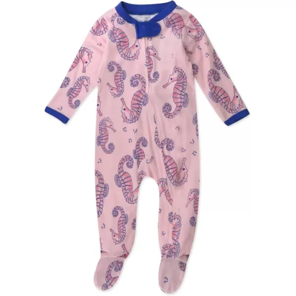 imageHonestBaby Baby Girls Sleep and Play Footed Pajamas OnePiece Sleeper Jumpsuit Zipfront Pjs Organic CottonSea Horse