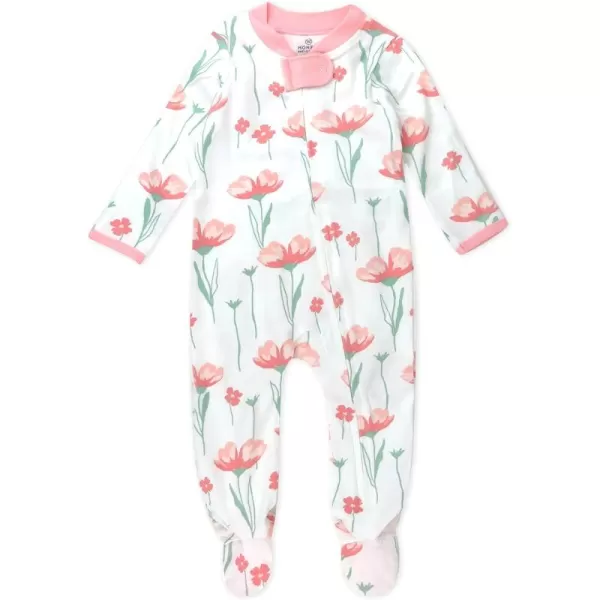 imageHonestBaby Baby Girls Sleep and Play Footed Pajamas OnePiece Sleeper Jumpsuit Zipfront Pjs Organic CottonStrawberry Pink Floral