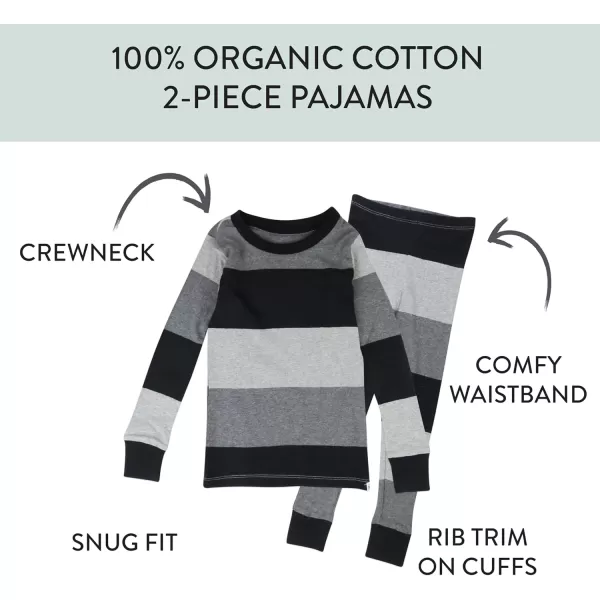 imageHonestBaby 2Piece Pajamas Sleepwear PJs 100 Organic Cotton for Infant Baby and Toddler Boys ampamp Girls UnisexBold Stripe Gray Ombre