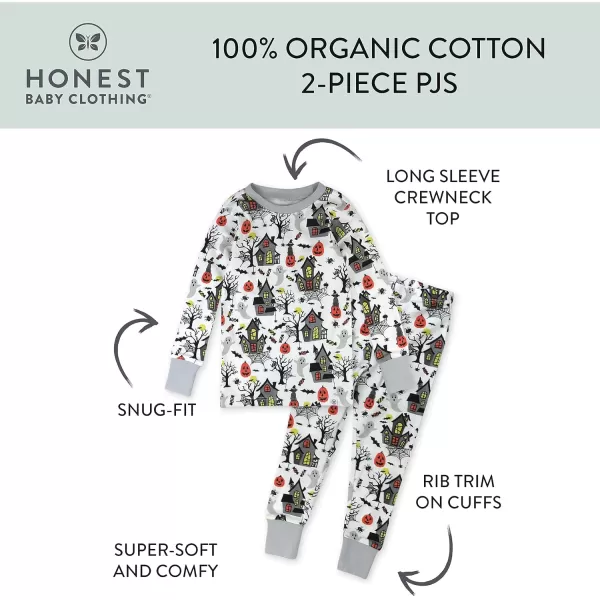 imageHonestBaby 2Piece Pajamas Sleepwear PJs 100 Organic Cotton for Infant Baby and Toddler Boys ampamp Girls UnisexHaunted House