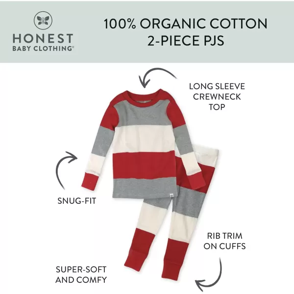 imageHonestBaby 2Piece Pajamas Sleepwear PJs 100 Organic Cotton for Infant Baby and Toddler Boys ampamp Girls UnisexJumbo Stripe Holiday Red
