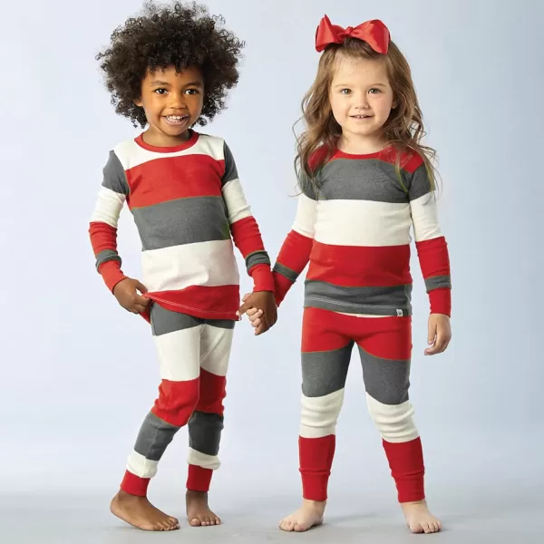 imageHonestBaby 2Piece Pajamas Sleepwear PJs 100 Organic Cotton for Infant Baby and Toddler Boys ampamp Girls UnisexJumbo Stripe Holiday Red