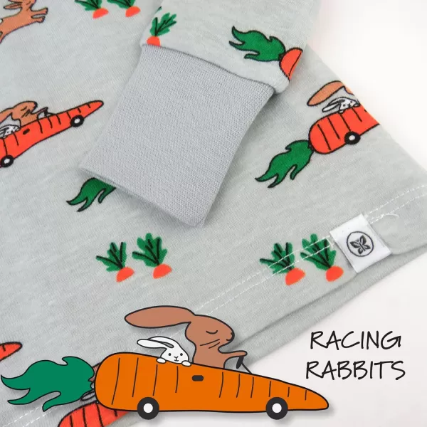 imageHonestBaby 2Piece Pajamas Sleepwear PJs 100 Organic Cotton for Infant Baby and Toddler Boys ampamp Girls UnisexRacing Rabbits