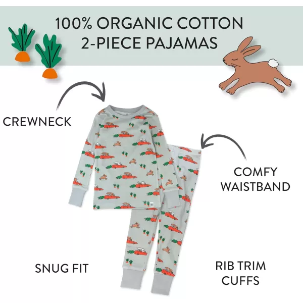 imageHonestBaby 2Piece Pajamas Sleepwear PJs 100 Organic Cotton for Infant Baby and Toddler Boys ampamp Girls UnisexRacing Rabbits