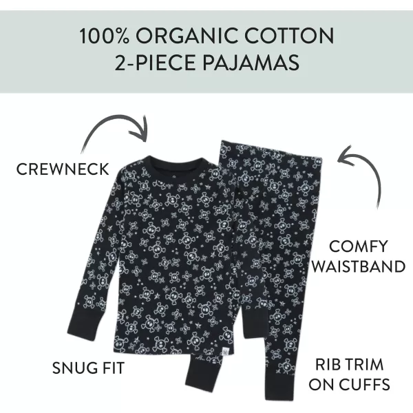 imageHonestBaby 2Piece Pajamas Sleepwear PJs 100 Organic Cotton for Infant Baby and Toddler Boys ampamp Girls UnisexTossed SkullsBlack