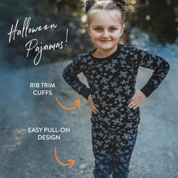 imageHonestBaby 2Piece Pajamas Sleepwear PJs 100 Organic Cotton for Infant Baby and Toddler Boys ampamp Girls UnisexTossed SkullsBlack