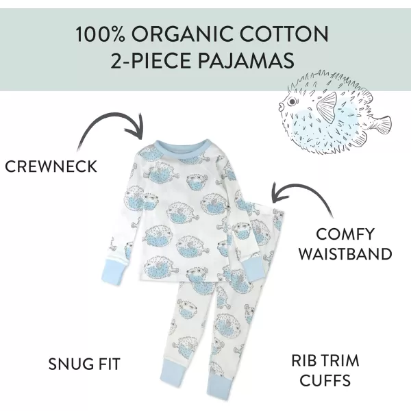 imageHonestBaby Baby Boys 2Piece Pajamas Sleepwear PJs 100 Organic Cotton for Infant Baby and Toddler Boy UnisexBlow Fish