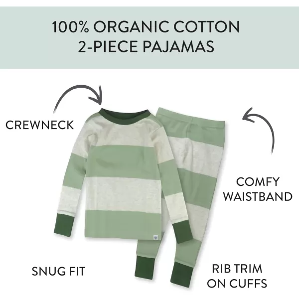 imageHonestBaby Baby Boys 2Piece Pajamas Sleepwear PJs 100 Organic Cotton for Infant Baby and Toddler Boy UnisexBold Stripe Moss