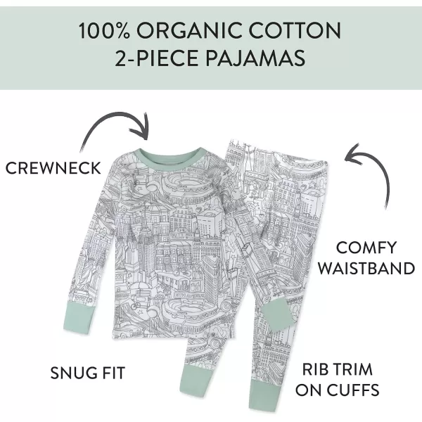 imageHonestBaby Baby Boys 2Piece Pajamas Sleepwear PJs 100 Organic Cotton for Infant Baby and Toddler Boy UnisexCityscape Ny