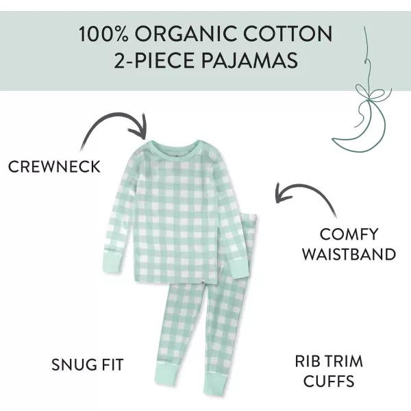 imageHonestBaby Baby Boys 2Piece Pajamas Sleepwear PJs 100 Organic Cotton for Infant Baby and Toddler Boy UnisexGreen Check