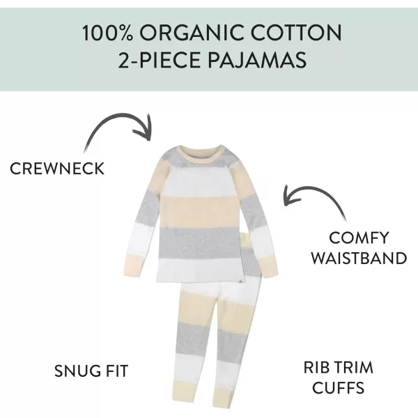 imageHonestBaby Baby Boys 2Piece Pajamas Sleepwear PJs 100 Organic Cotton for Infant Baby and Toddler Boy UnisexJumbo Stripe Natural