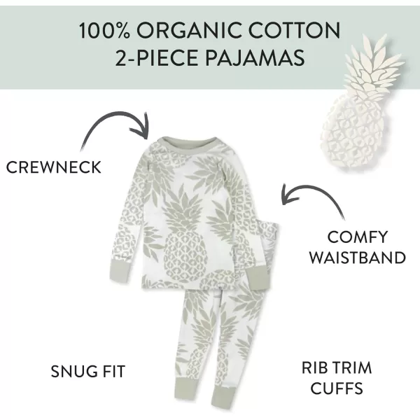 imageHonestBaby Baby Boys 2Piece Pajamas Sleepwear PJs 100 Organic Cotton for Infant Baby and Toddler Boy UnisexPineapple Leaf Ivory