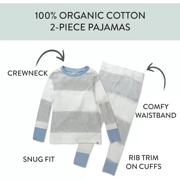 imageHonestBaby Baby Boys 2Piece Pajamas Sleepwear PJs 100 Organic Cotton for Infant Baby and Toddler Boy UnisexRugby Stripe Light Heather Gray