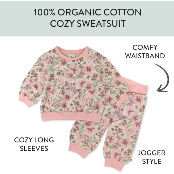 imageHonestBaby Multipack Pullover Hoodie Sweatshirt Jogger Sweatpant Sets Organic Cotton Baby Toddler Boys Girls UnisexPainted Floral Pink