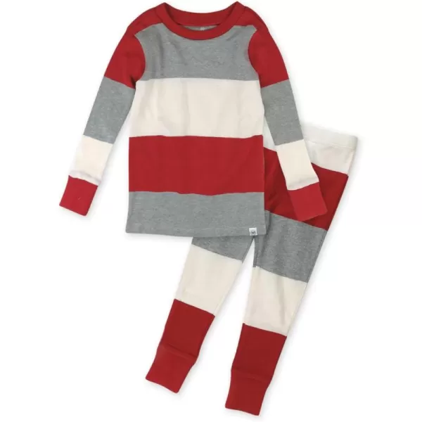 imageHonestBaby 2Piece Pajamas Sleepwear PJs 100 Organic Cotton for Infant Baby and Toddler Boys ampamp Girls UnisexJumbo Stripe Holiday Red