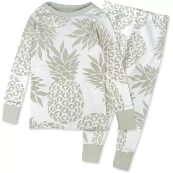 imageHonestBaby Baby Boys 2Piece Pajamas Sleepwear PJs 100 Organic Cotton for Infant Baby and Toddler Boy UnisexPineapple Leaf Ivory