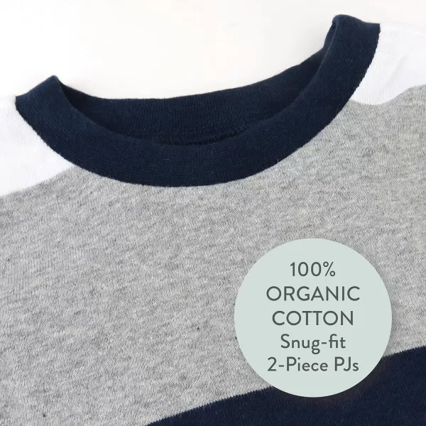 imageHonestBaby 2Piece Pajamas Sleepwear PJs 100 Organic Cotton for Infant Baby and Toddler BoyJumbo Stripe Navy