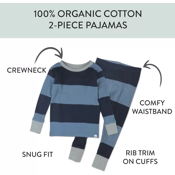 imageHonestBaby 2Piece Pajamas Sleepwear PJs 100 Organic Cotton for Infant Baby and Toddler BoyRugby Stripe Navy