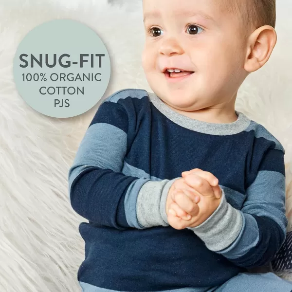 imageHonestBaby 2Piece Pajamas Sleepwear PJs 100 Organic Cotton for Infant Baby and Toddler BoyRugby Stripe Navy