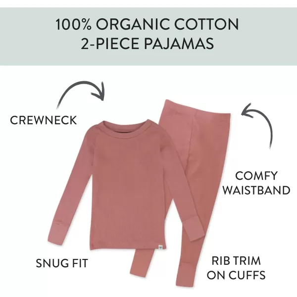 imageHonestBaby 2Piece Pajamas Sleepwear PJs 100 Organic Cotton for Infant Baby and Toddler GirlsAsh Rose