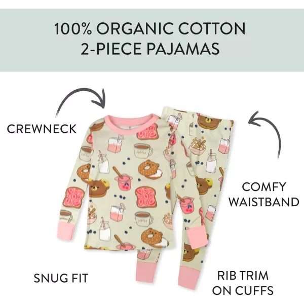 imageHonestBaby 2Piece Pajamas Sleepwear PJs 100 Organic Cotton for Infant Baby and Toddler GirlsBeary Breakfast
